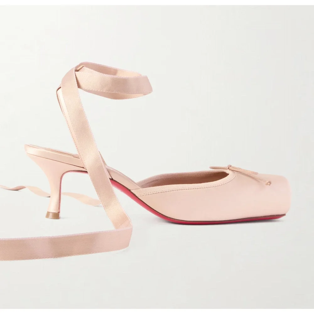 Christian Louboutin Cassia Lace Up 55 Blush Nude Ballet Sandal Heel Pump 40.5